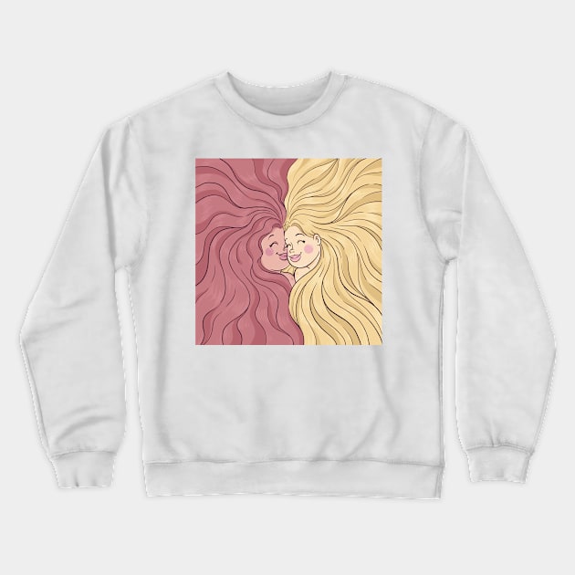 Smiling Long Hair Girls Crewneck Sweatshirt by Mako Design 